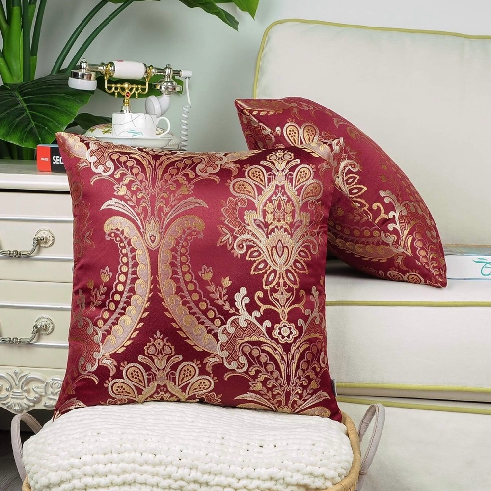 Throw Pillow Cover Pack of 2 Supersoft Vintage Damask Floral Design Cushion Case - Picture 2 of 6